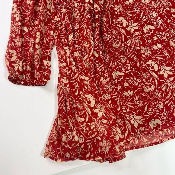 Torrid Dress Womens 4 Red & Gold Floral Keyhole Back Long Sleeve V-Neck - Picture 2 of 11